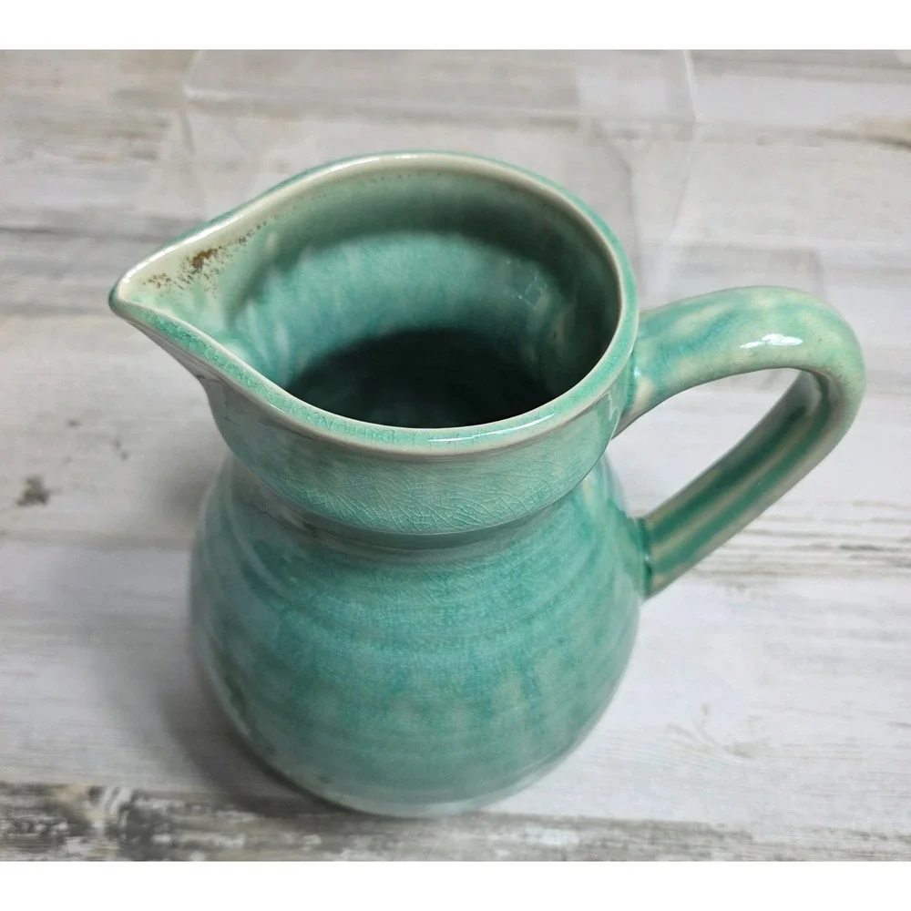 JARS France Tourron Jade Green Crackle Glaze Stoneware Ceramic Pitcher Jug 56oz